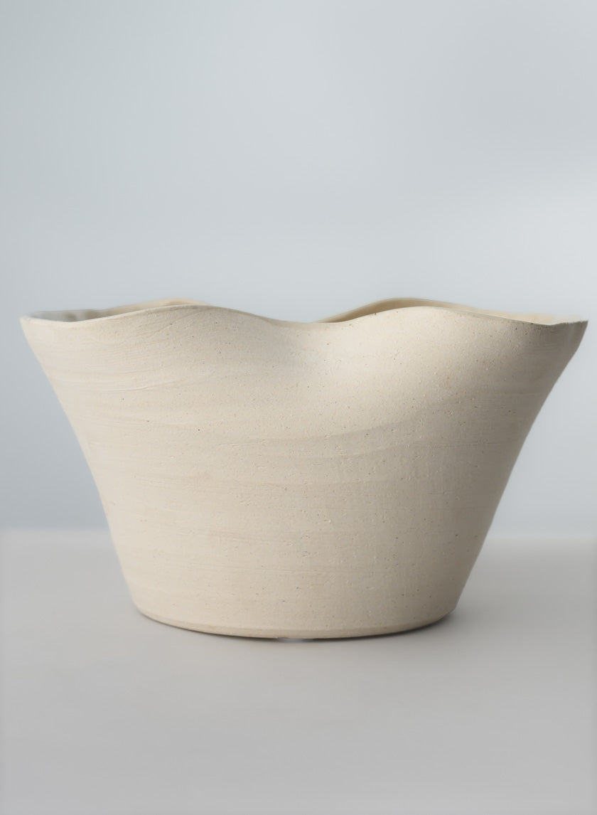 8.5in Wide Beige Sandstone Hasu Centerpiece Bowl Decor Jamali Garden