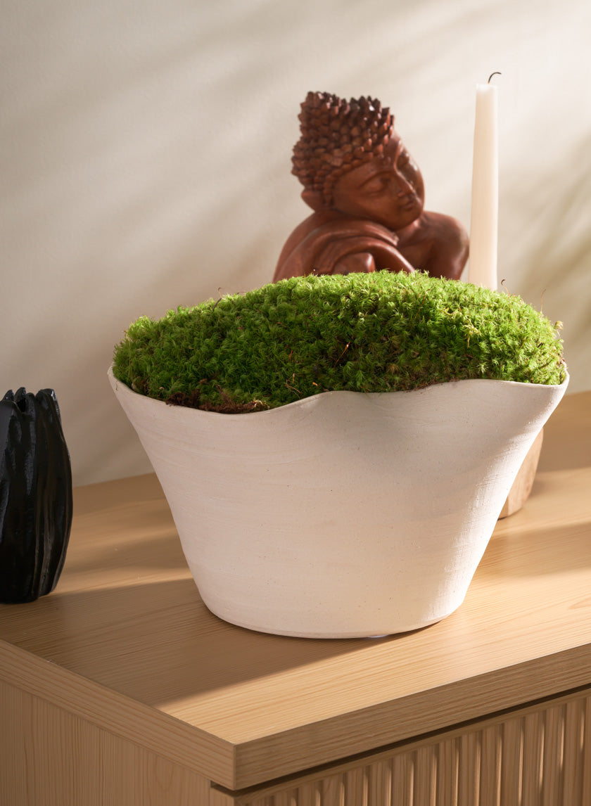 8.5in Wide Beige Sandstone Hasu Centerpiece Bowl Decor Jamali Garden