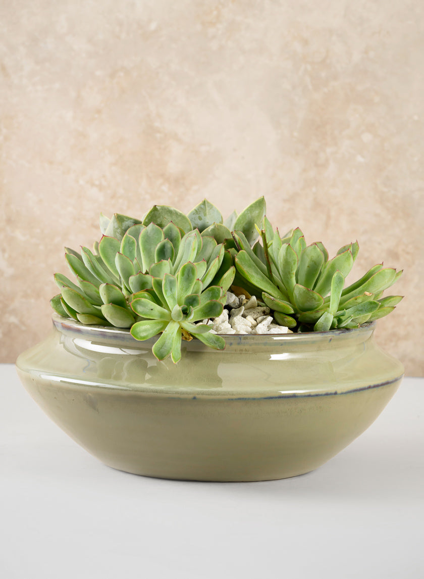 Moss Green Glaze Ceramic Ikebana Bowl