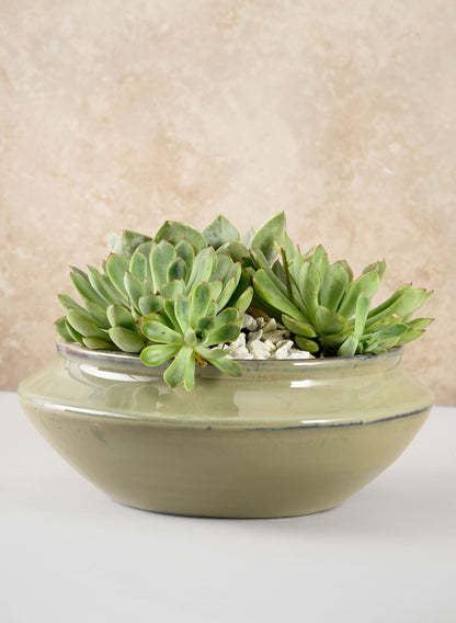 Moss Green Glaze Ceramic Ikebana Bowl