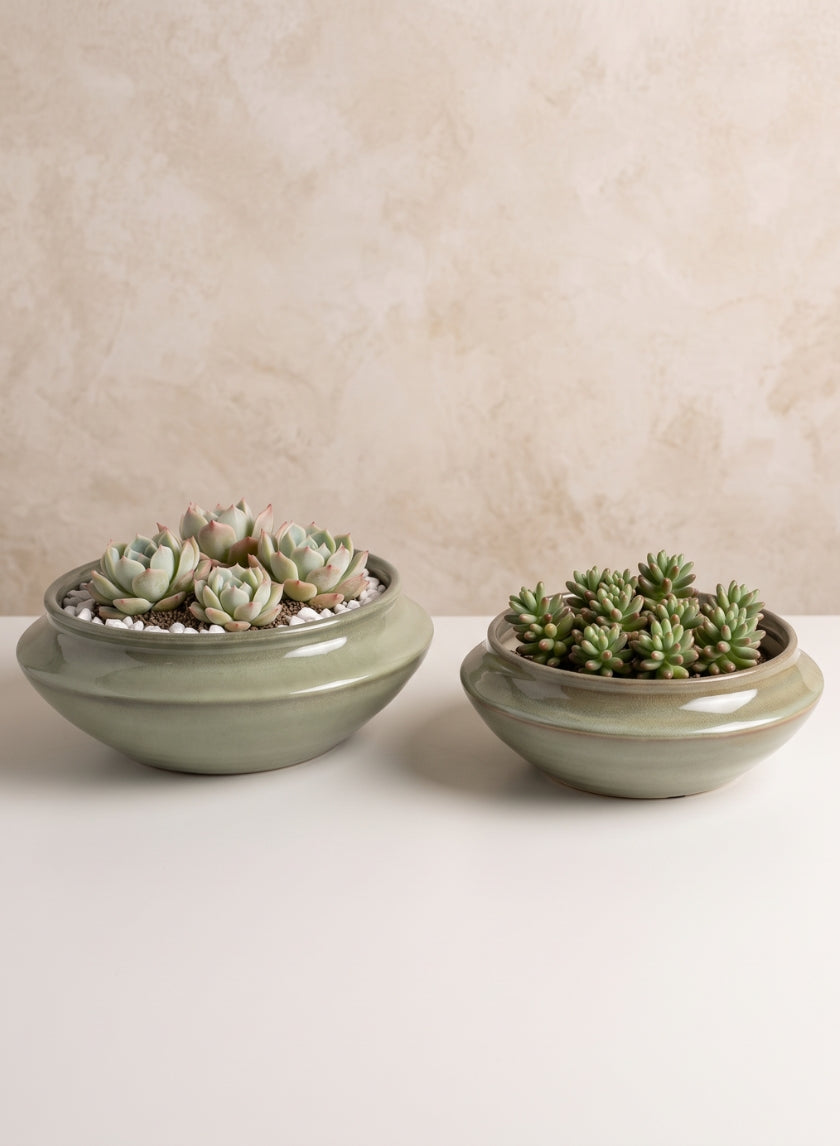 Moss Green Glaze Ceramic Ikebana Bowl