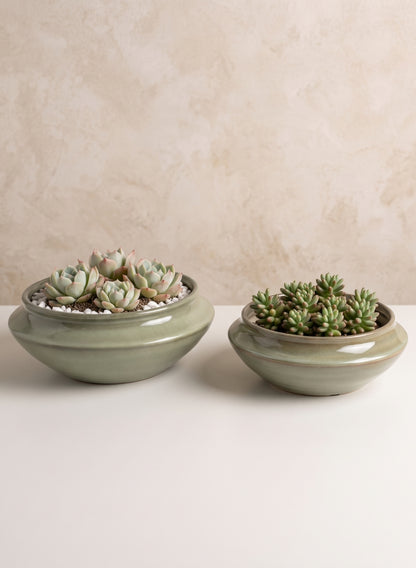 Moss Green Glaze Ceramic Ikebana Bowl