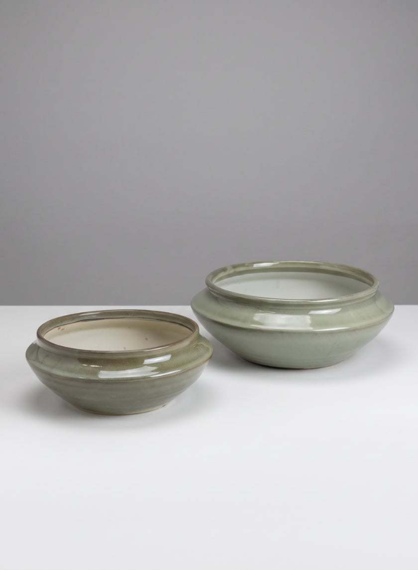Moss Green Glaze Ceramic Ikebana Bowl