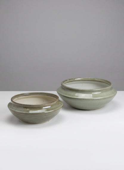 Moss Green Glaze Ceramic Ikebana Bowl