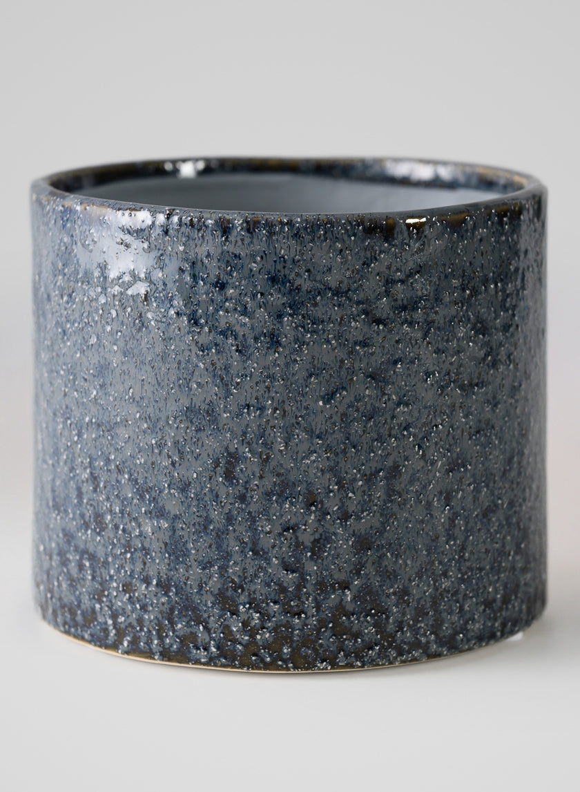 4.5in Tall Glaze Old Blue Ceramic Cylinder Vase Decor Jamali Garden