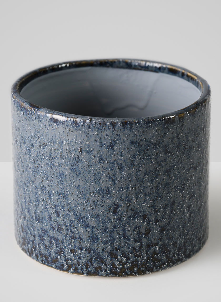 4.5in Tall Glaze Old Blue Ceramic Cylinder Vase Decor Jamali Garden