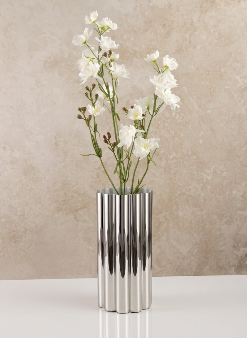 9.75in Tall Nuage Silver Stainless Steel Vase Decor Jamali Garden