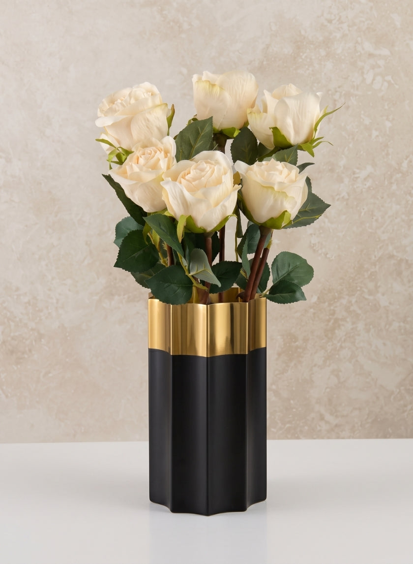 7.75in Tall Narita Black and Gold Stainless Steel Vase Decor Jamali Garden