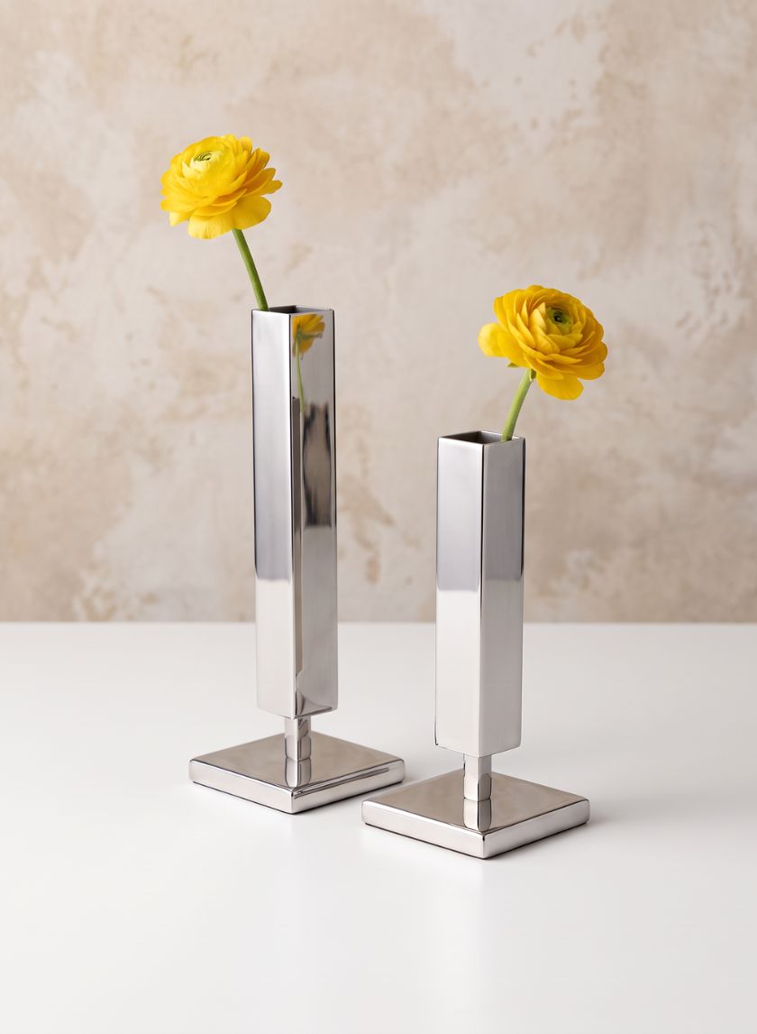 Tuileries Stainless Steel Pedestal Statement Vase Decor Jamali Garden