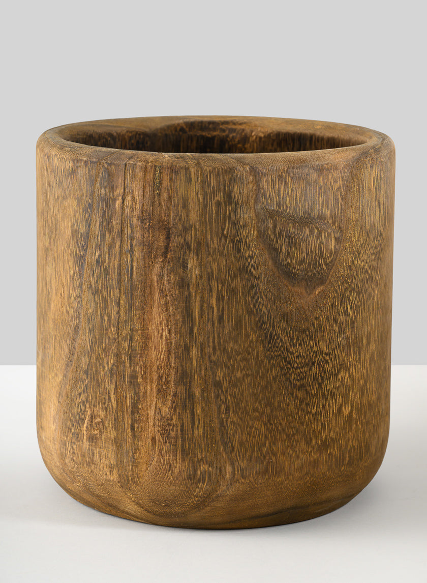 Dark Walnut Finish Paulownia Wood Cache Pot Decor Jamali Garden