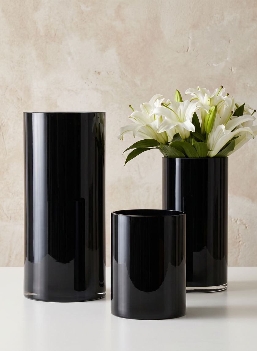 Black Glass Cylinder Vases Decor Jamali Garden