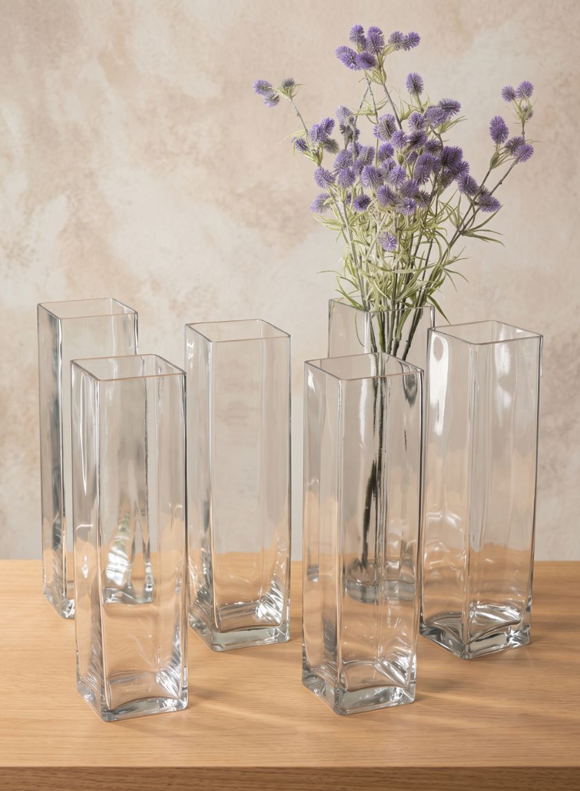 15in Tall Best Value Square Glass Vase, Case of 6