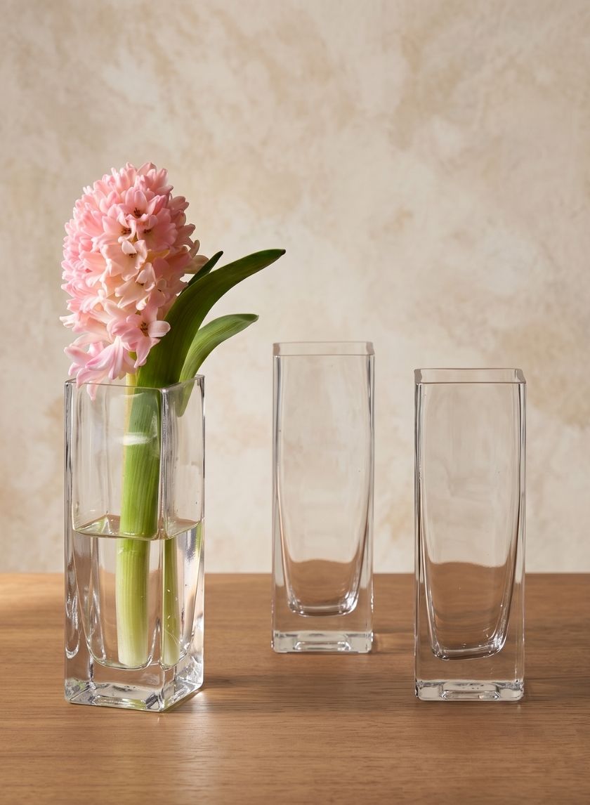 6in Tall Square Glass Vase, Set of 4 Decor Jamali Garden