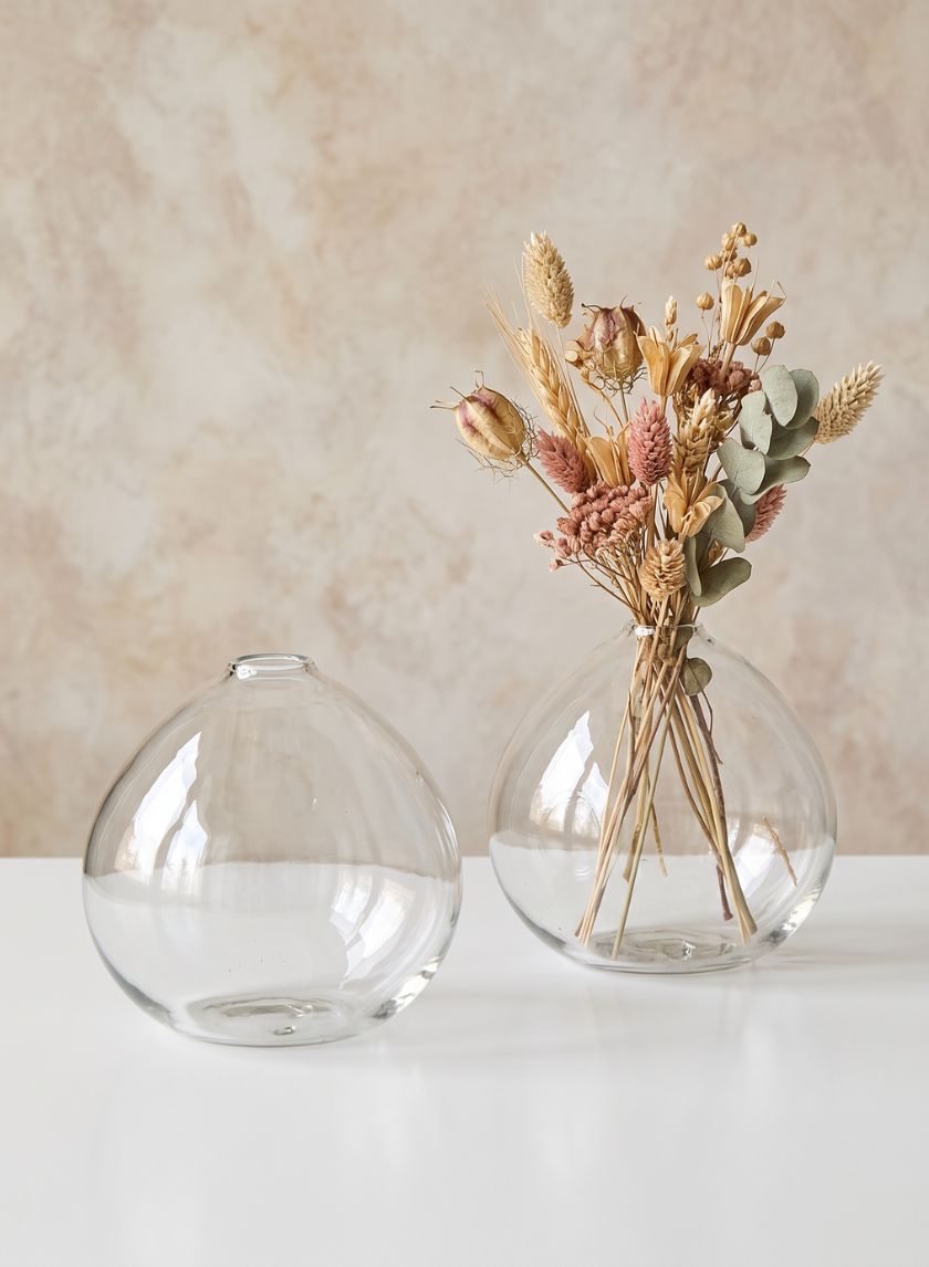 4in Wide Clear Ball Glass Vase, Set of 2 Decor Jamali Garden