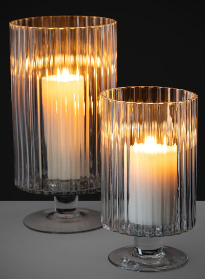 Jamali ribbed glass hurricane candle holders
