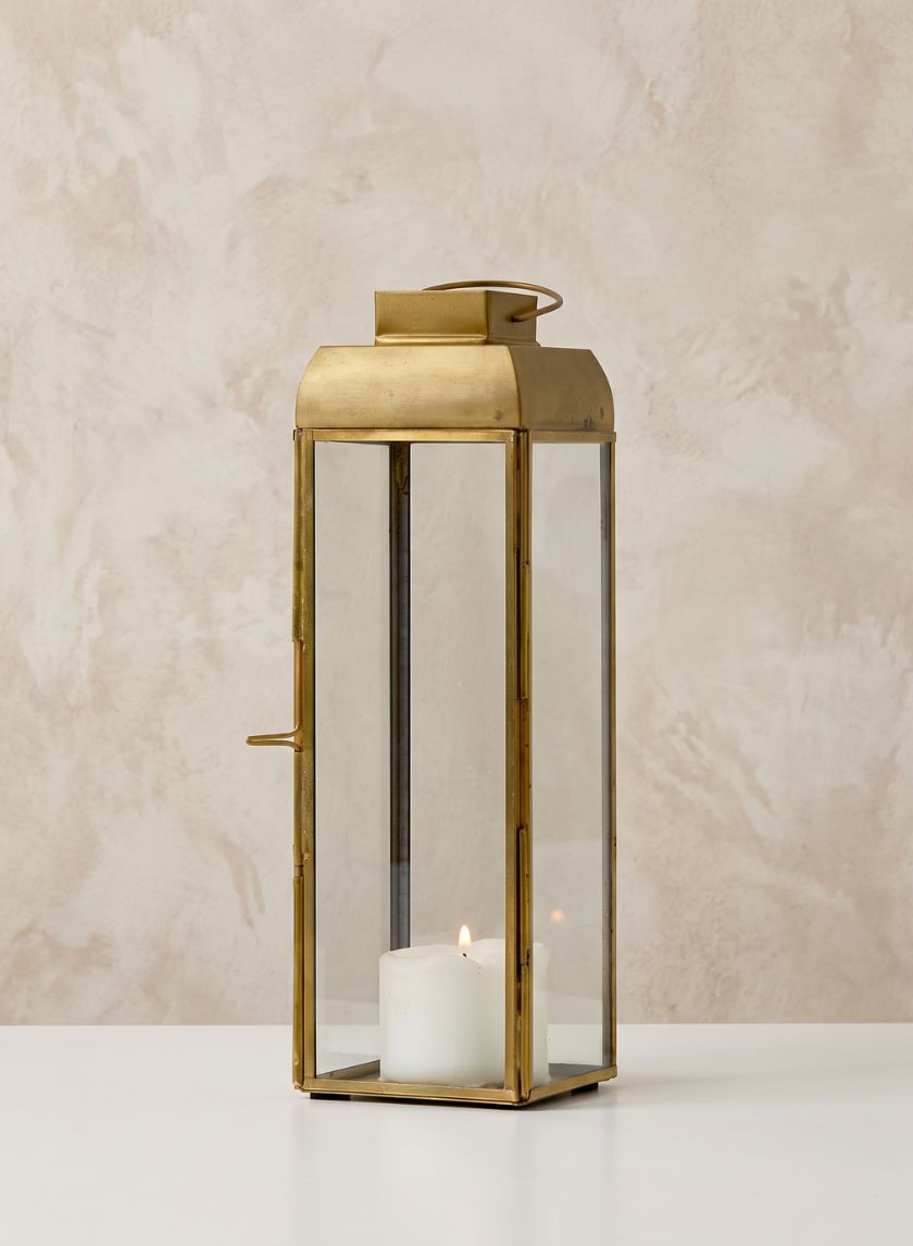 9.5in Tall Alazhar Square Gold Lantern Decor Jamali Garden