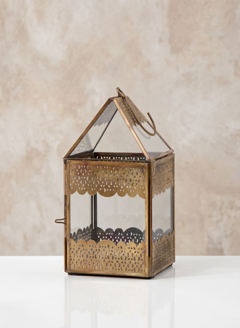 8in Tall Antiqued Rust Bronze Ajmer Square Lantern Decor Jamali Garden