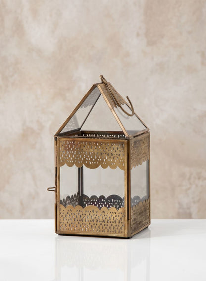 8in Tall Antiqued Rust Bronze Ajmer Square Lantern Decor Jamali Garden