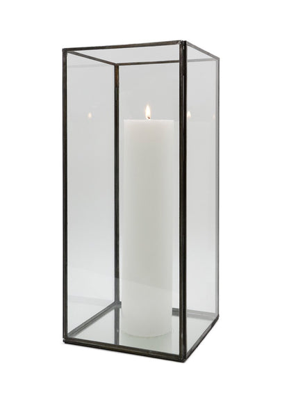 Burnt Antique Square Candle Holder With Mirror Bottom