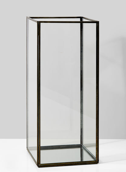 Burnt Antique Square Candle Holder With Mirror Bottom
