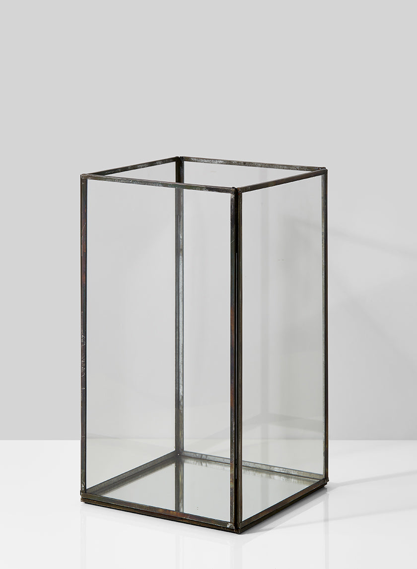 Burnt Antique Square Candle Holder With Mirror Bottom