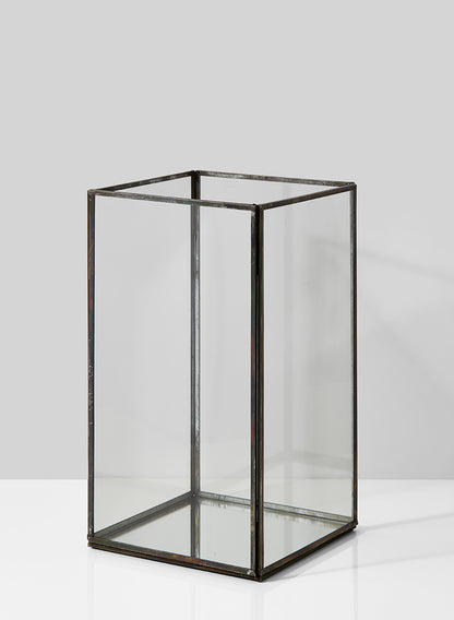 Burnt Antique Square Candle Holder With Mirror Bottom