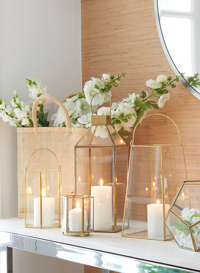 10in Tall Bombay Square Gold Lantern, Small Decor Jamali Garden