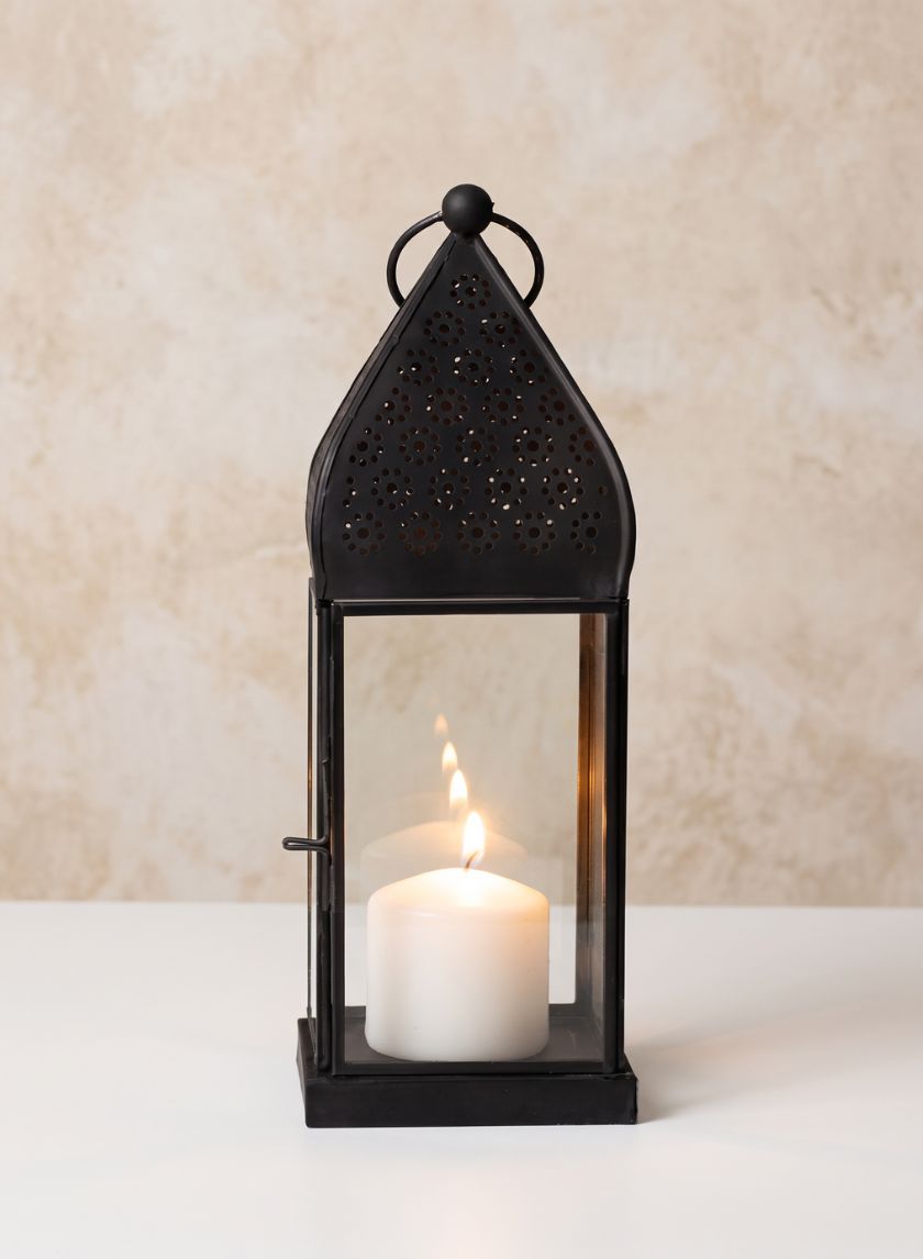 10in Tall Ardeshir Black Lantern Decor Jamali Garden
