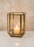 6in Tall Fatemeh Gold Trim Glass Panel Candle Holder Decor Jamali Garden