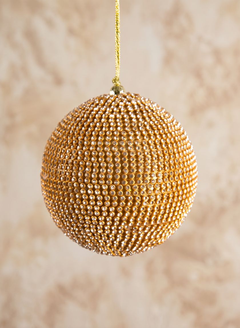 3.5in Round Gold Crystal Bead Plastic Ornament Decor Jamali Garden