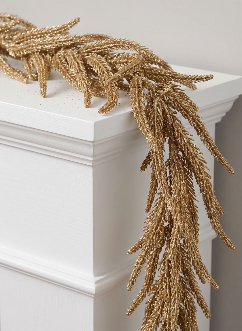 56in Long Gold Pine Needle Garland Decor Jamali Garden