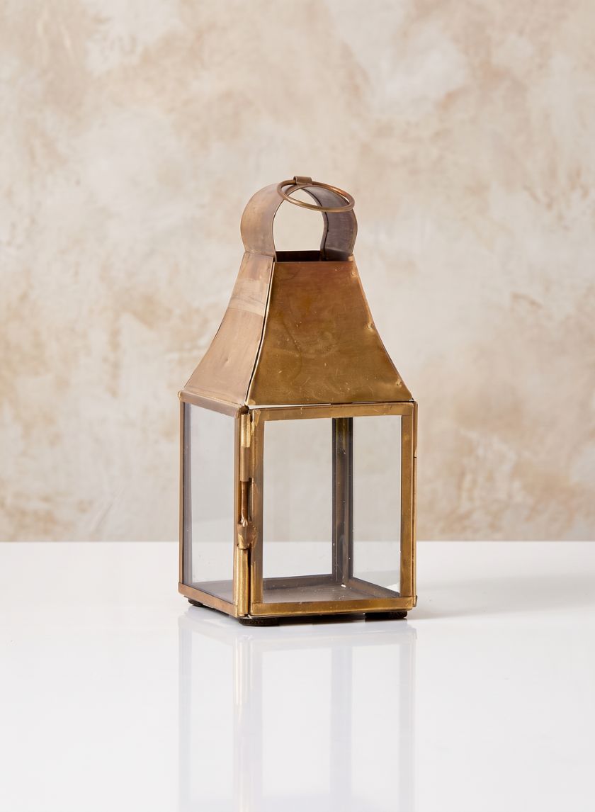 5in Mini Rustic Brass Square Lantern Decor Jamali Garden