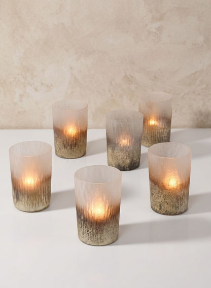 3in Tall Ombre Gold Frost Glass Votive Holder, Set of 6