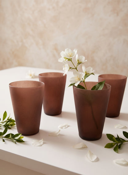 4in Tall Terracotta-Look Deep Brown Glass Vase, Set of 4 Decor Jamali Garden