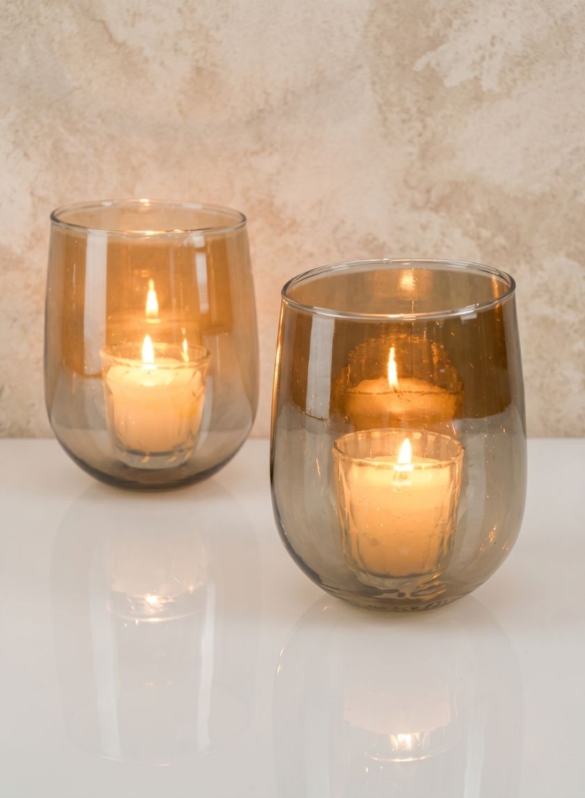 4.25in Tall Malaga Brown Luster Glass Holder, Set of 2 Decor Jamali Garden