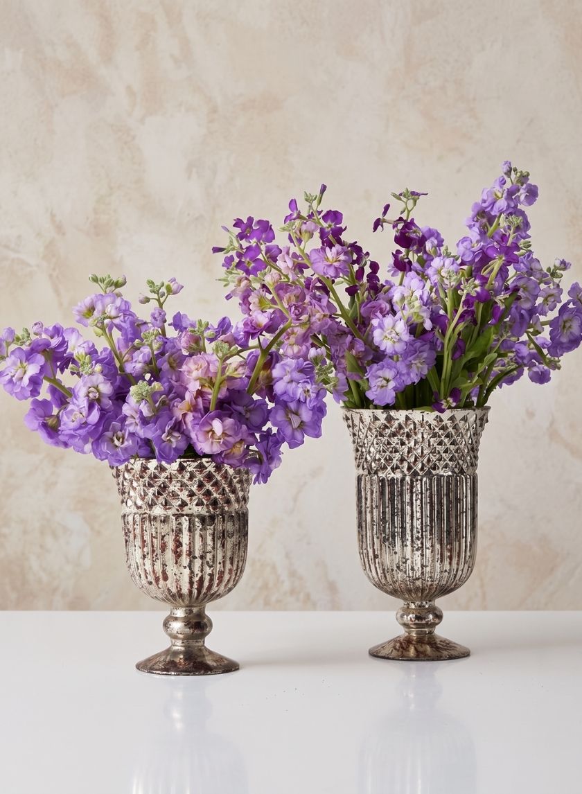 Antique Silver Mercury Glass Pedestal and Compote Vase Decor Jamali Garden
