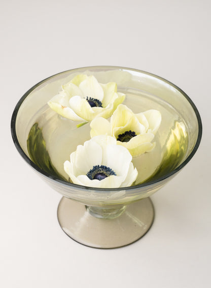 6in Wide Malaga Green Luster Glass Flower Compote Decor Jamali Garden