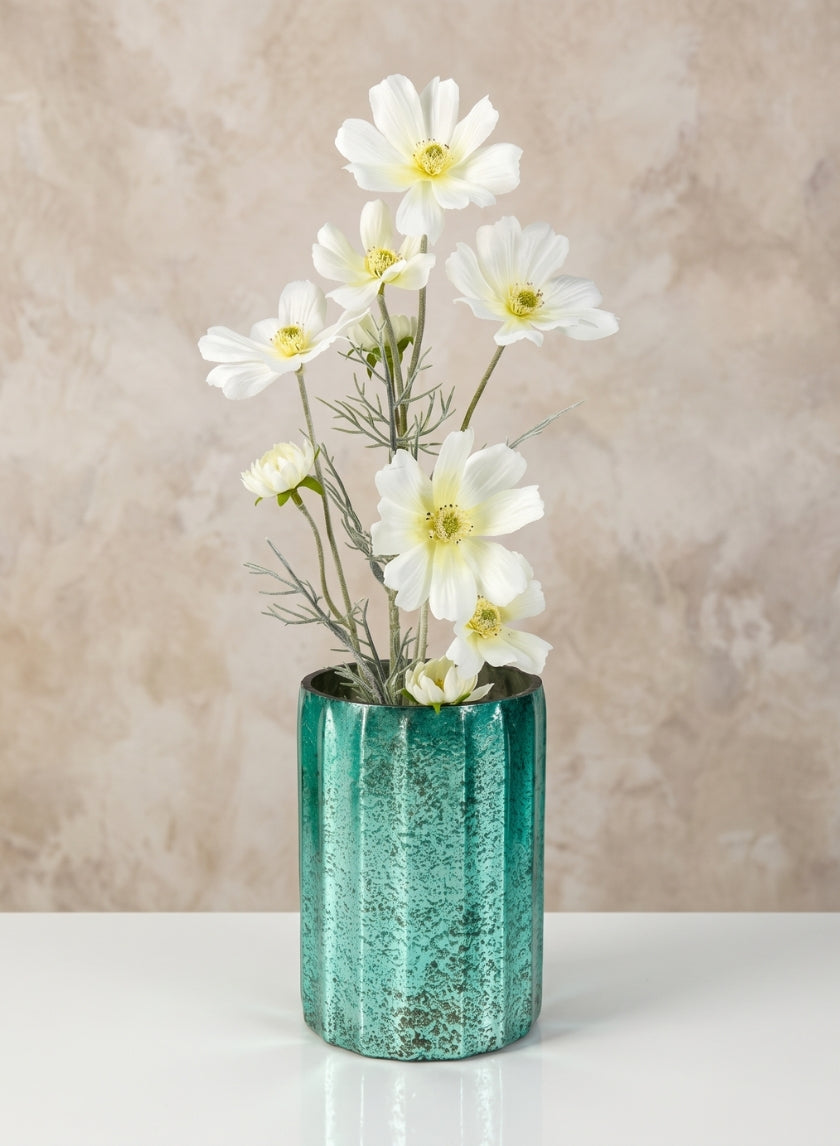 6in Tall Norvege Antique Teal Glass Vase Decor Jamali Garden