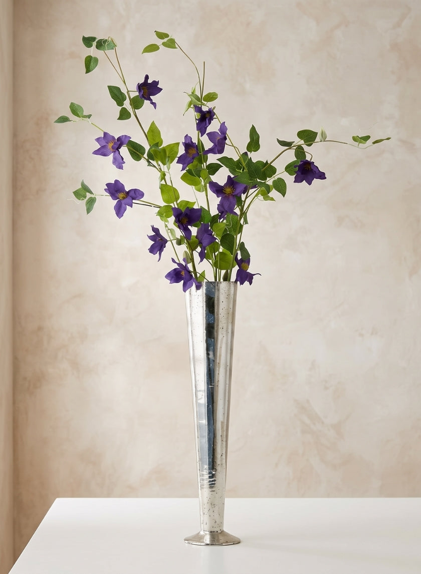 24in Tall Silver Mercury Glass Trumpet Vase Decor Jamali Garden