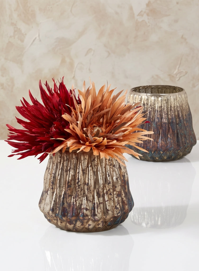 4.25in Tall Diamond Rust &amp; Silver Glass Vase