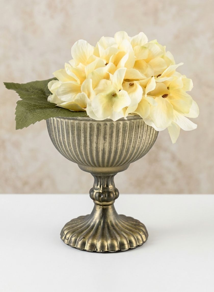 Antique Gold &amp; Silver Glass Pedestal Flower Compote Decor Jamali Garden