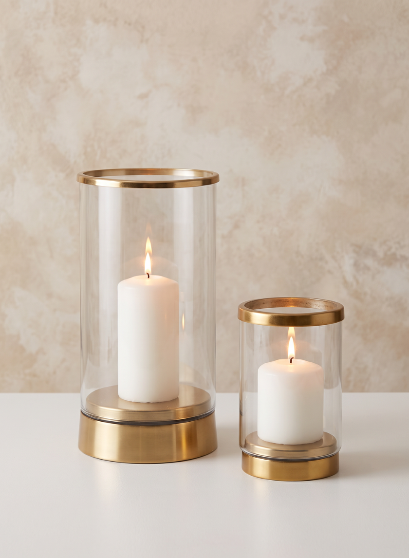 Gold &amp; Glass Candle Hurricane