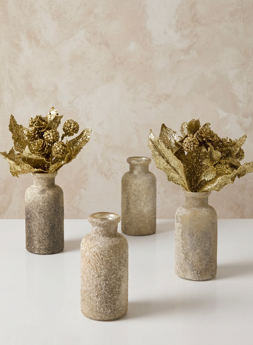 4.5in Tall Harem Gilded Glass Mini Bottle, Set of 4 Decor Jamali Garden