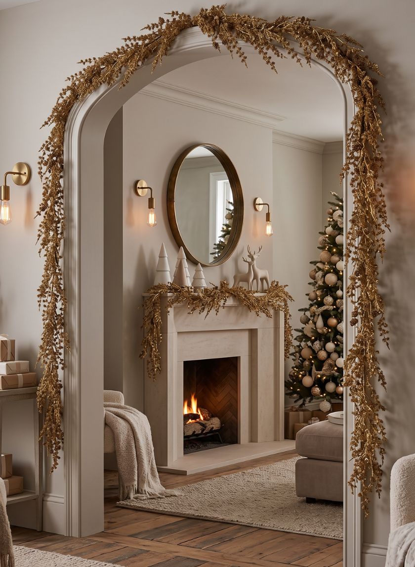5ft Long Gold Northern Pine Garland Decor Jamali Garden