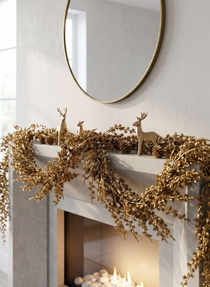 5ft Long Gold Northern Pine Garland Decor Jamali Garden