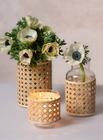 Indochine Cane Weaved Glass Bottle Vase Decor Jamali Garden