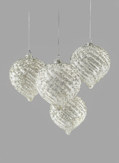 4in Wide Ice Glitter Onion Glass Ornament, Set of 4 Decor Jamali Garden