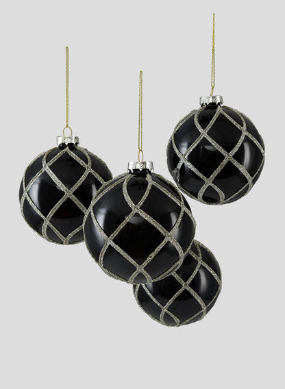 4in Round Glitter Swirl Shiny Black Glass Ornament Ball Decor Jamali Garden