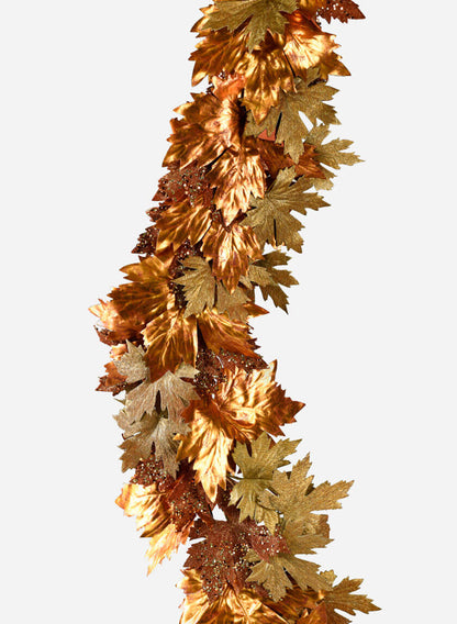 6ft Long Glittered Copper &amp; Gold Maple Leaf Garland, Case of 4 Decor Jamali Garden
