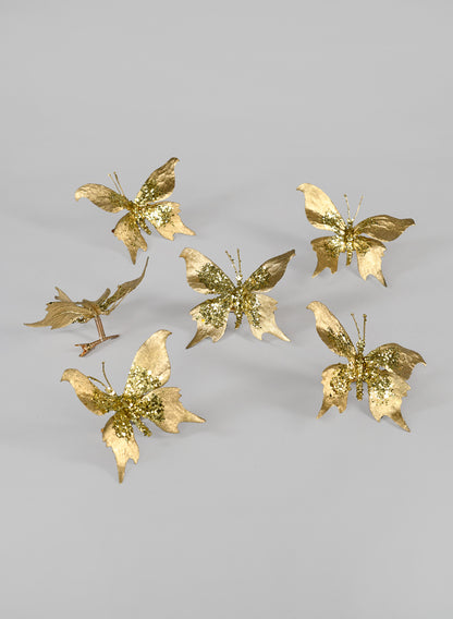 4in Long Gold Glitter Butterfly Ornament, Set of 6 Decor Jamali Garden